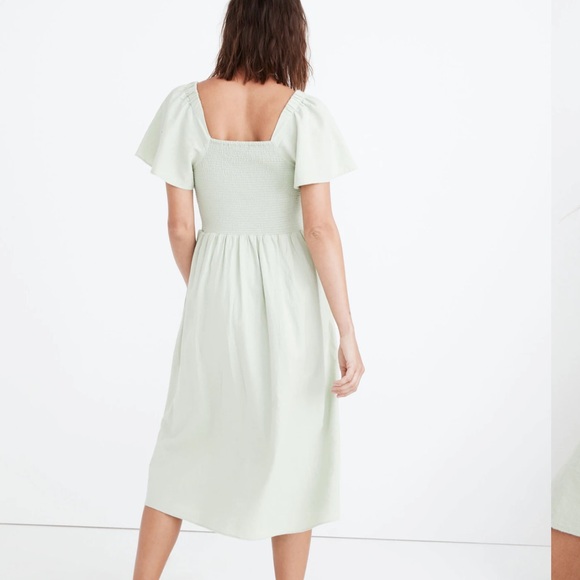 Madewell Sage Green Linen-Blend Lucie Smocked Midi Dress - Picture 4 of 9